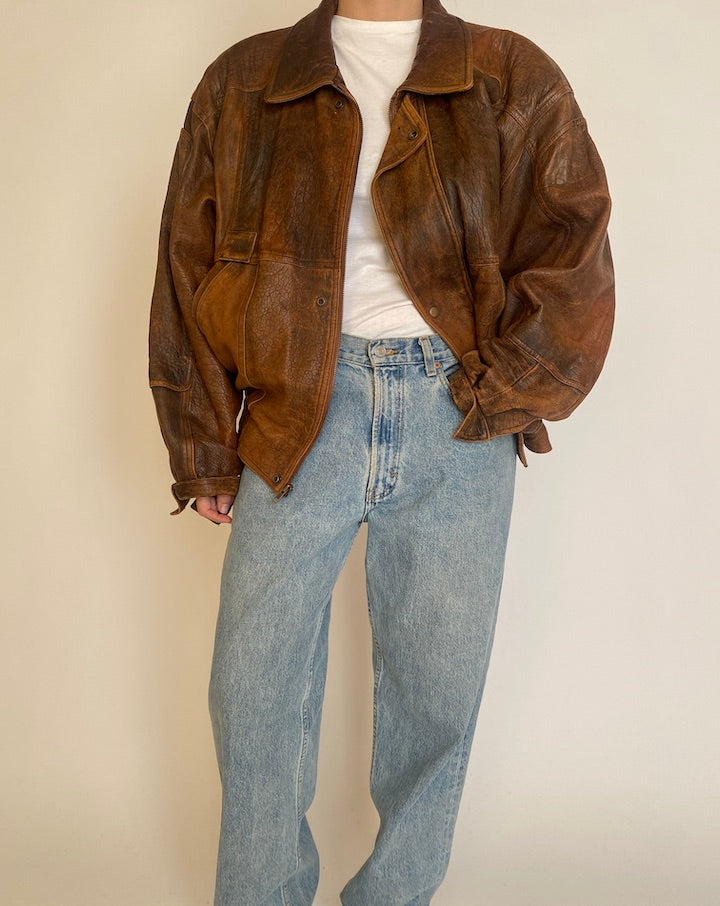 VINTAGE BROWN BOXY LEATHER JACKET 4612