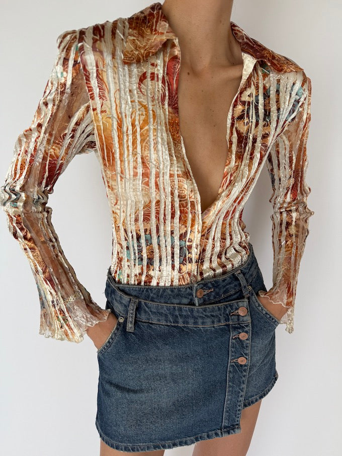 Vintage Multicolor Print Blouse 5993