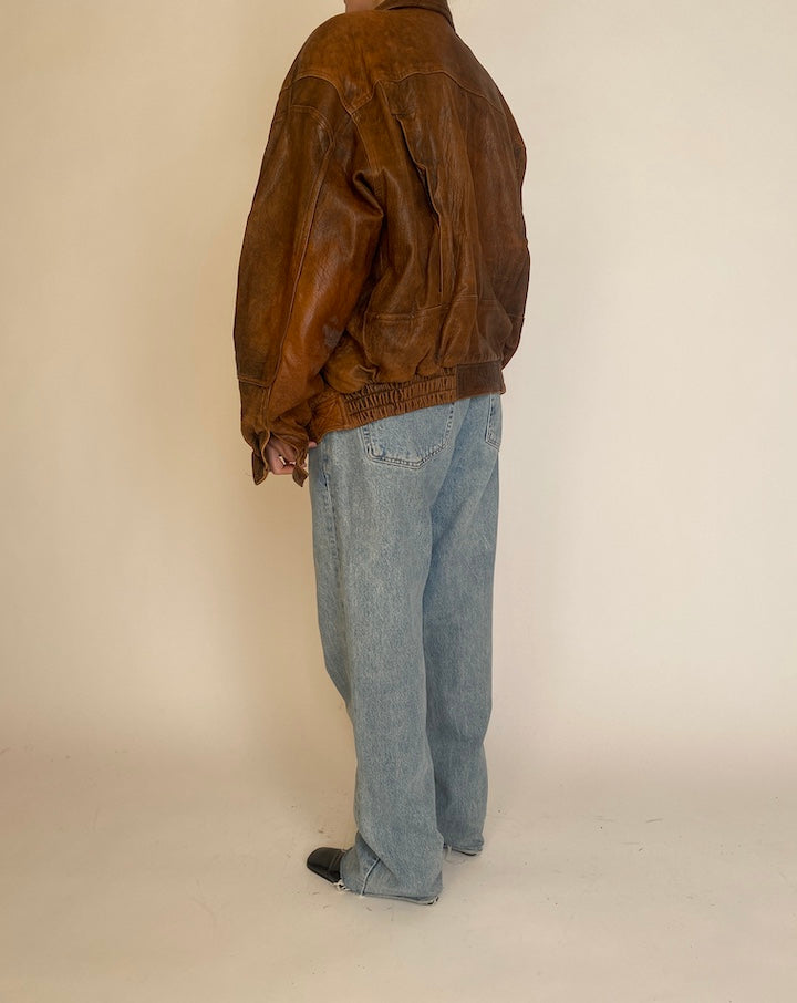 VINTAGE BROWN BOXY LEATHER JACKET 4612