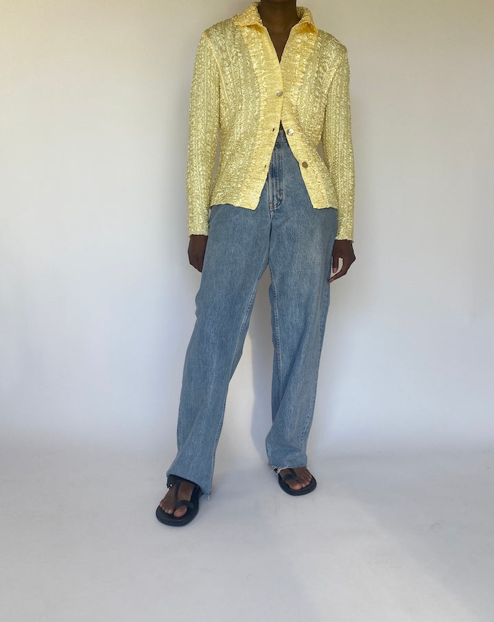 VINTAGE WRINKLED YELLOW LONG SLEEVE SHIRT 3753