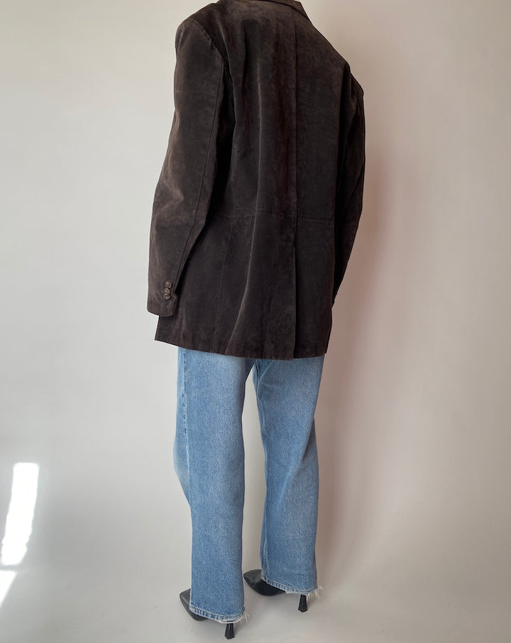 VINTAGE OVERSIZED DARK BROWN SUEDE LEATHER JACKET 4201