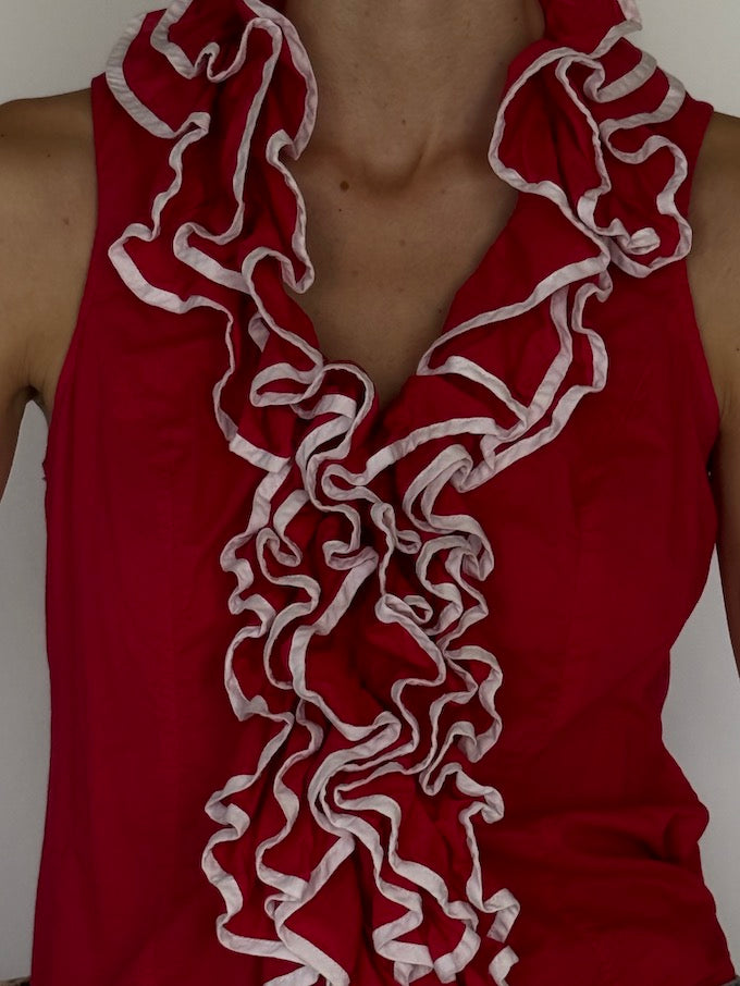 Vintage Red Ruffle Blouse 6562