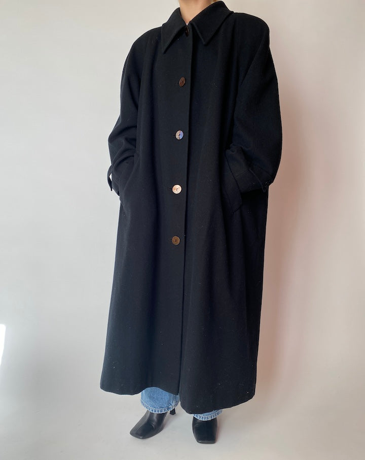 VINTAGE LONG SOFT BLACK COAT 4202
