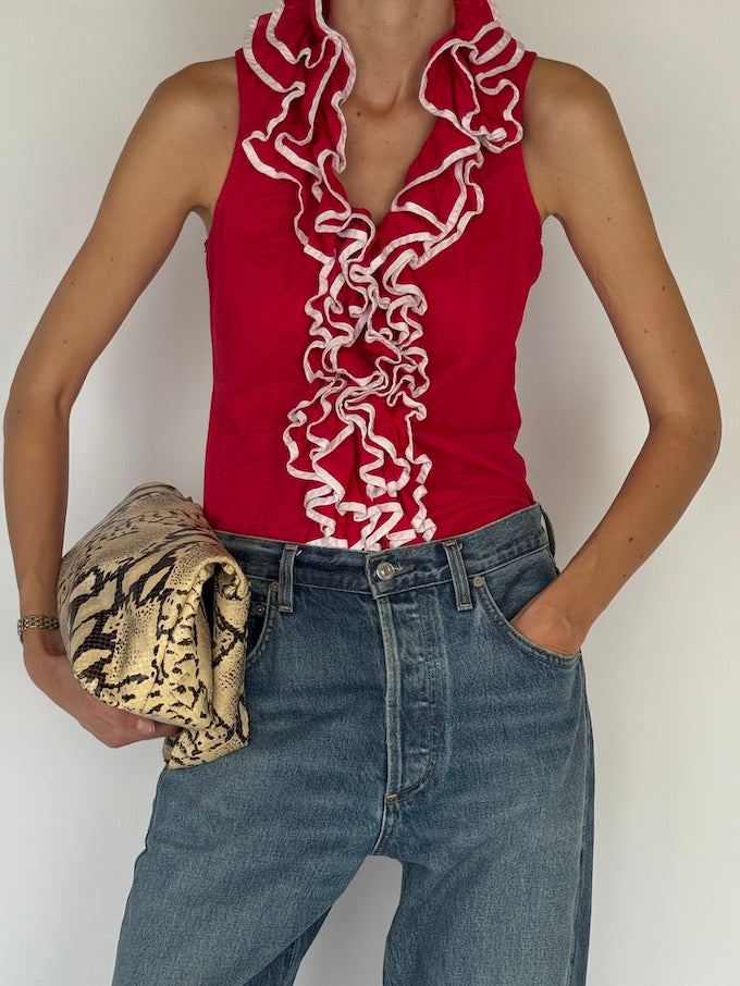 Vintage Red Ruffle Blouse 6562