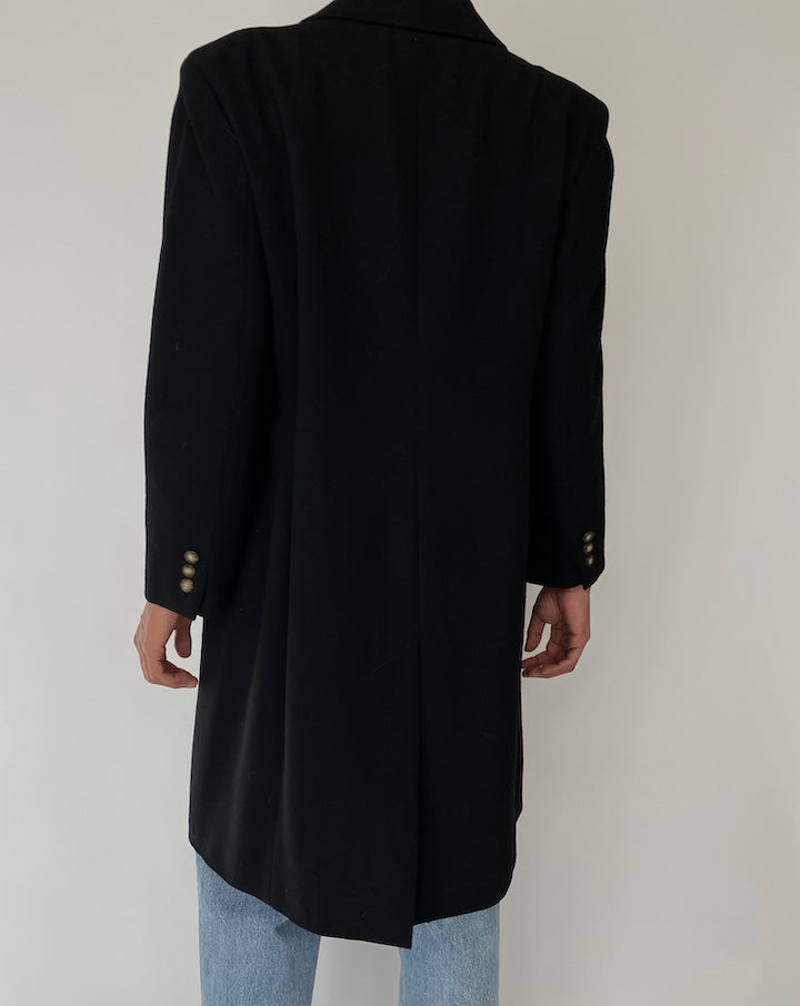 VINTAGE LONG BLACK WOOL COAT 2732