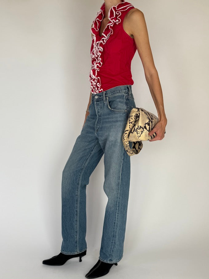 Vintage Red Ruffle Blouse 6562