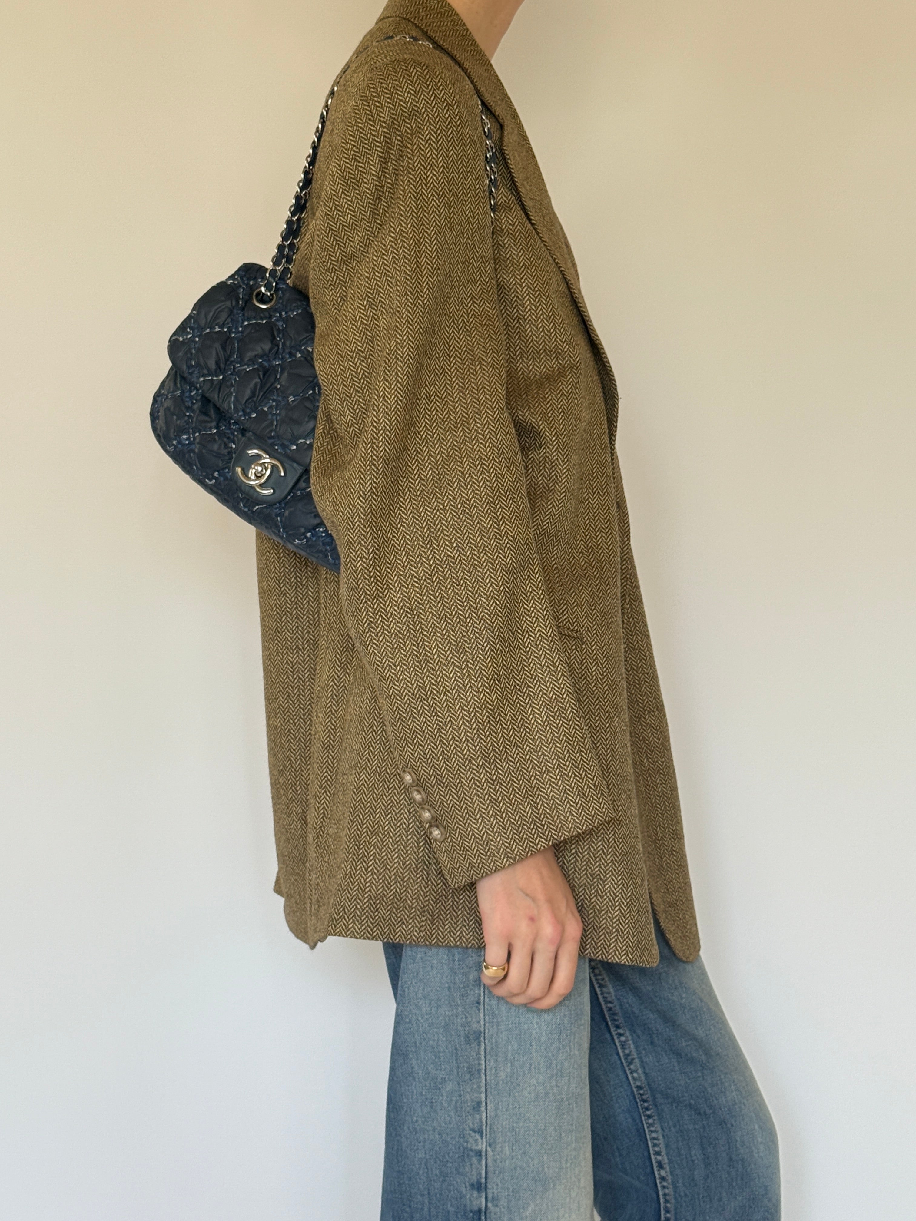 Vintage camel herringbone blazer side view