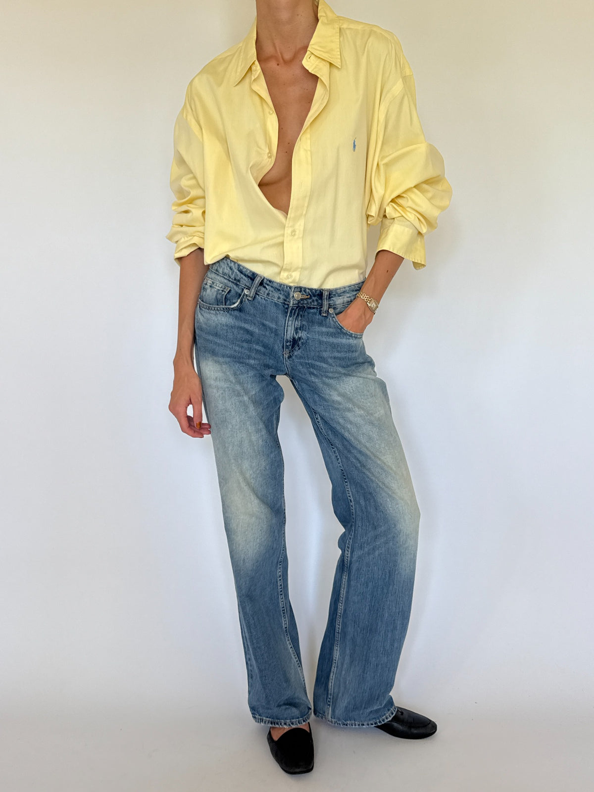 Vintage Ralph Lauren oversized yellow cotton shirt button detail
