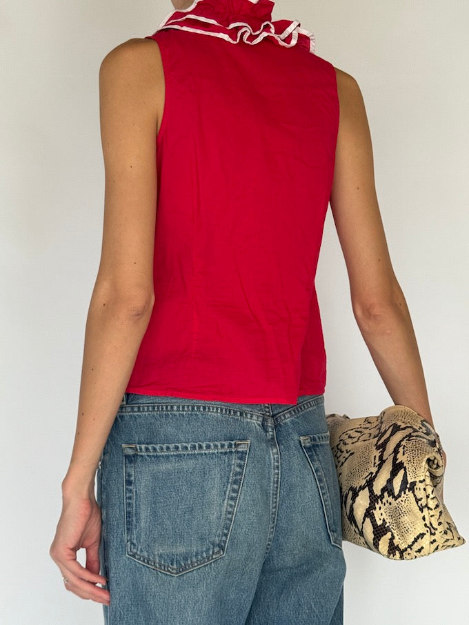 Vintage Red Ruffle Blouse 6562