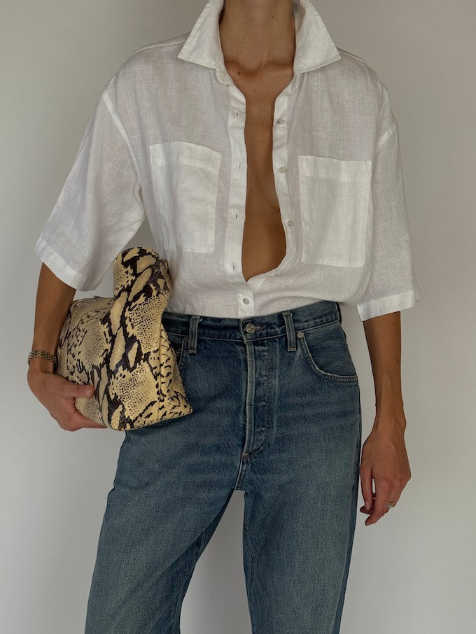 Vintage Linen Short-Sleeve Shirt White 6208