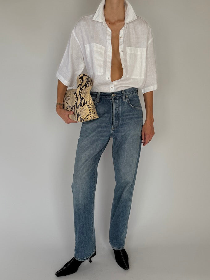 Vintage Linen Short-Sleeve Shirt White 6208