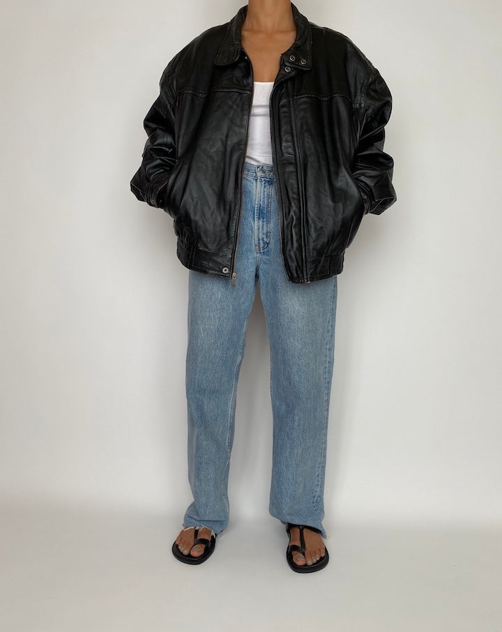 VINTAGE BLACK OVERSIZED LEATHER JACKET 2734