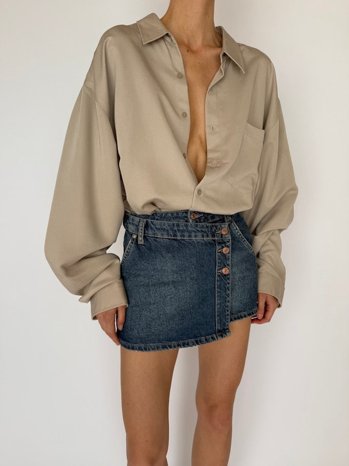 Vintage oversized button-up shirt beige 5954