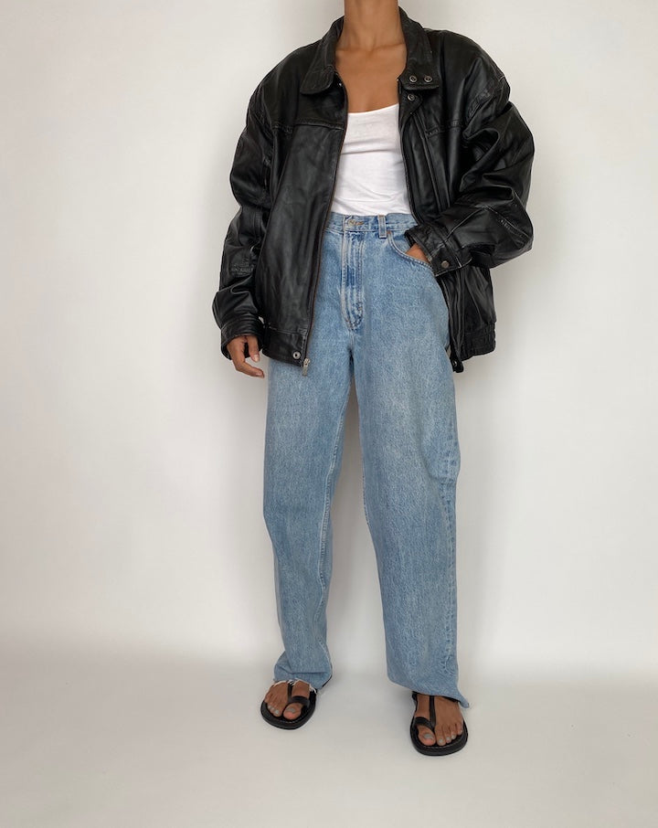 VINTAGE BLACK OVERSIZED LEATHER JACKET 2734