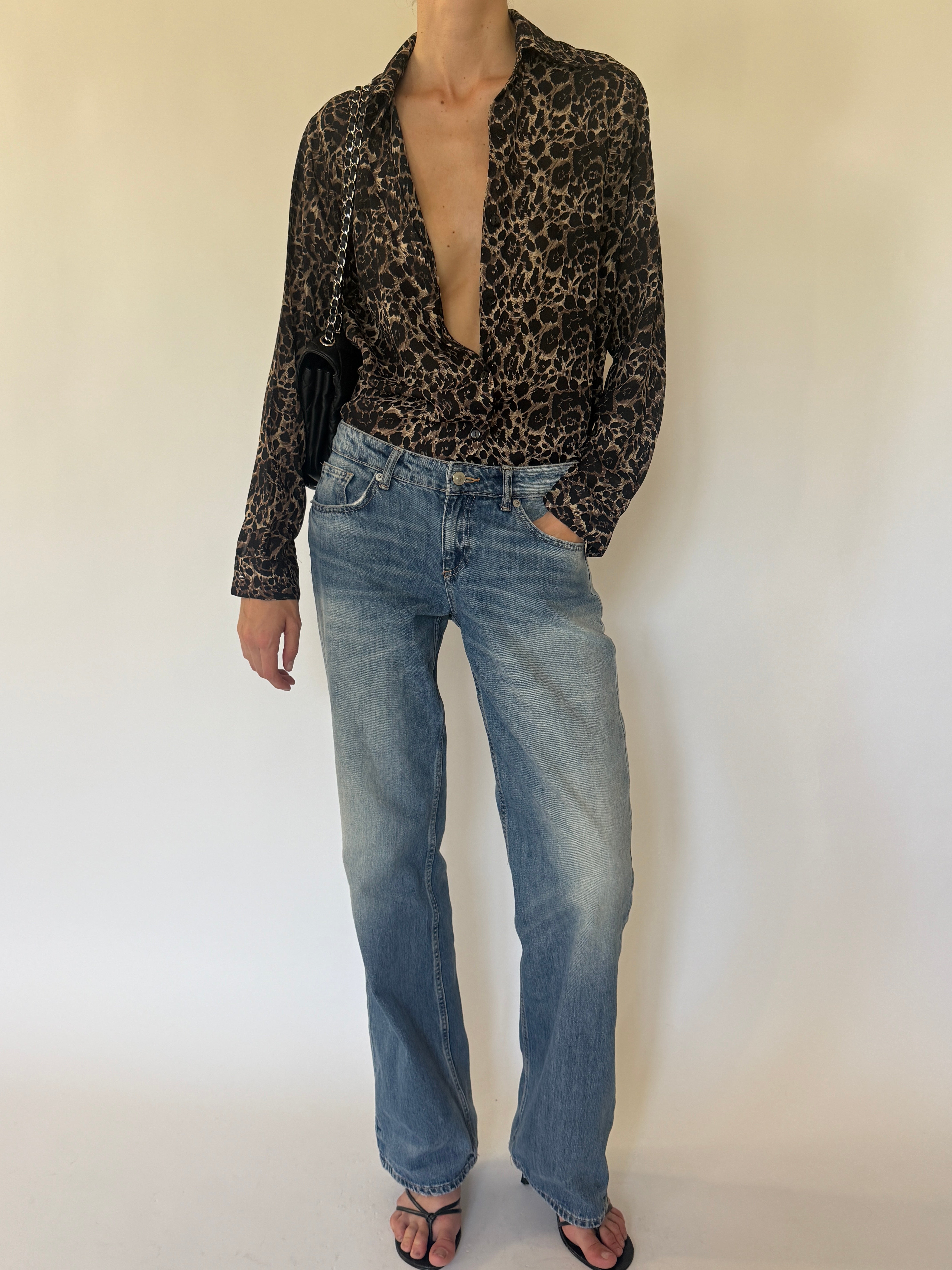 Vintage sheer animal print blouse front view