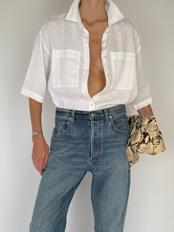 Vintage Linen Short-Sleeve Shirt White 6208