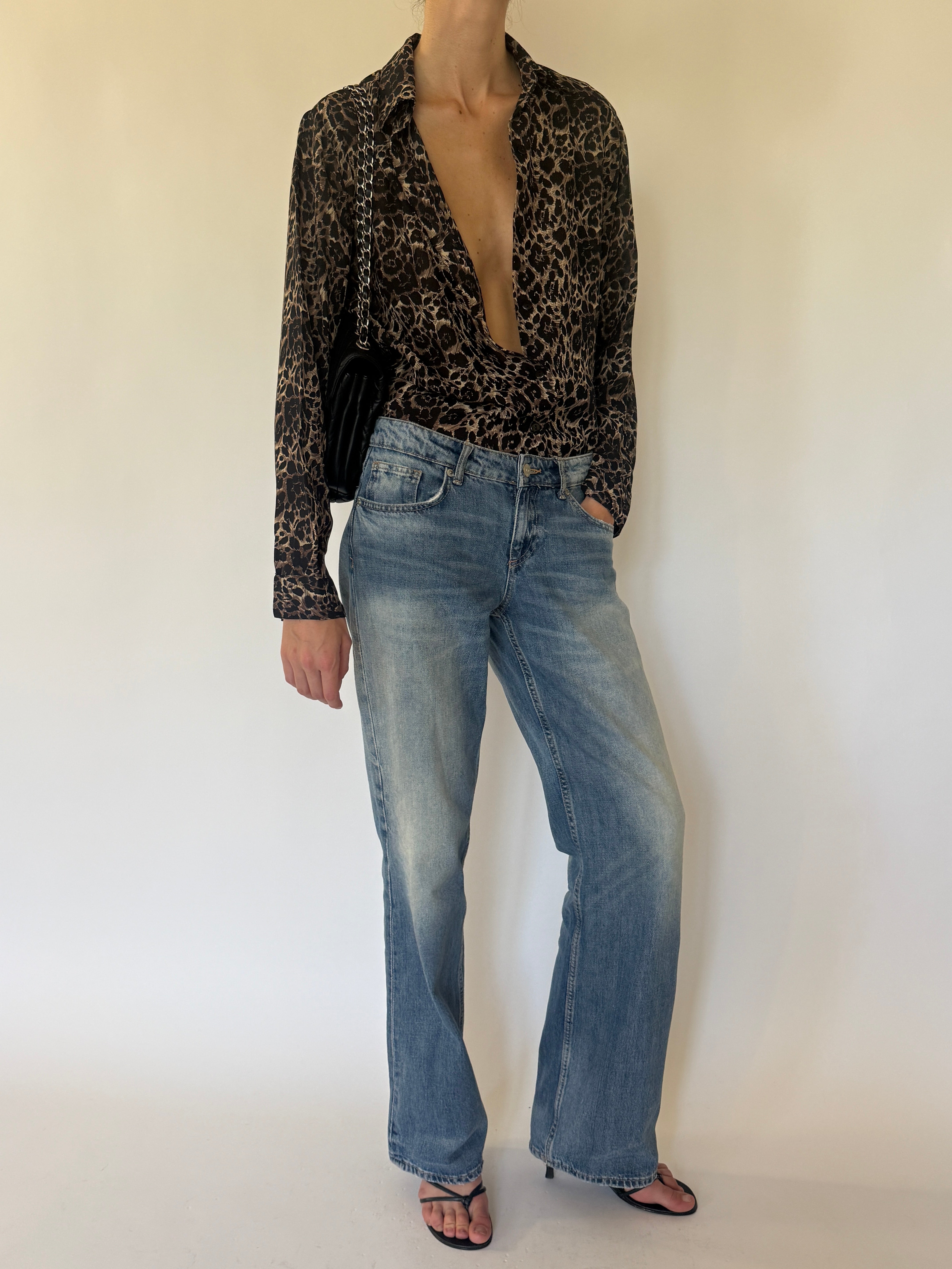 Vintage sheer animal print blouse side view