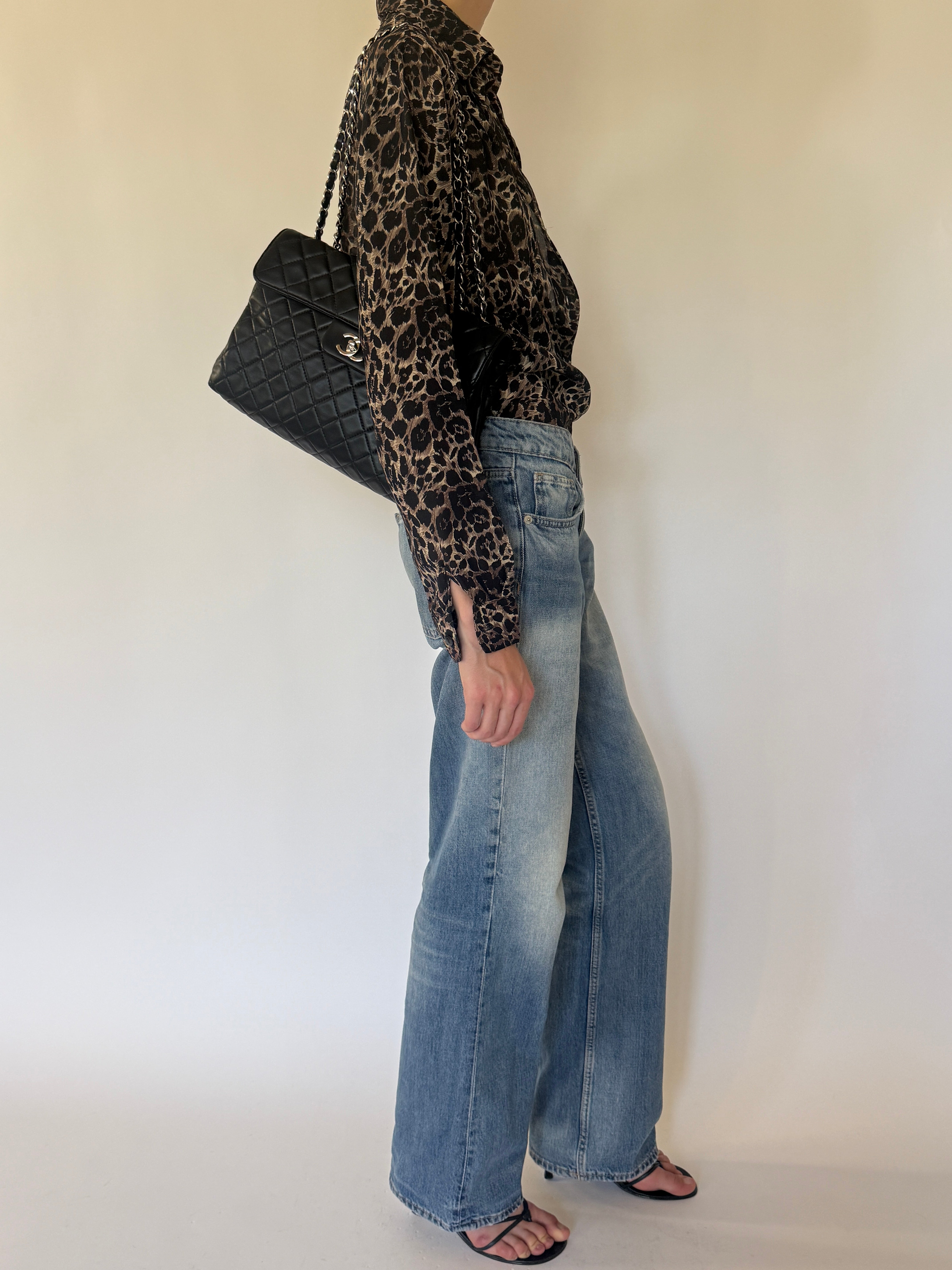 Vintage sheer animal print blouse side view