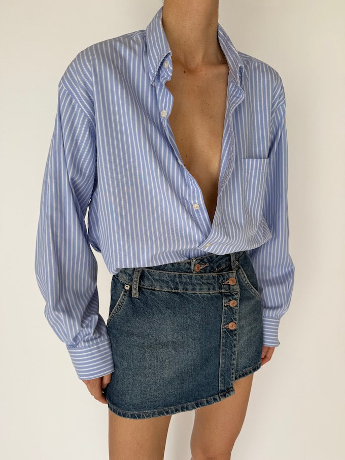 Vintage Pinstripe Shirt Blue 6002