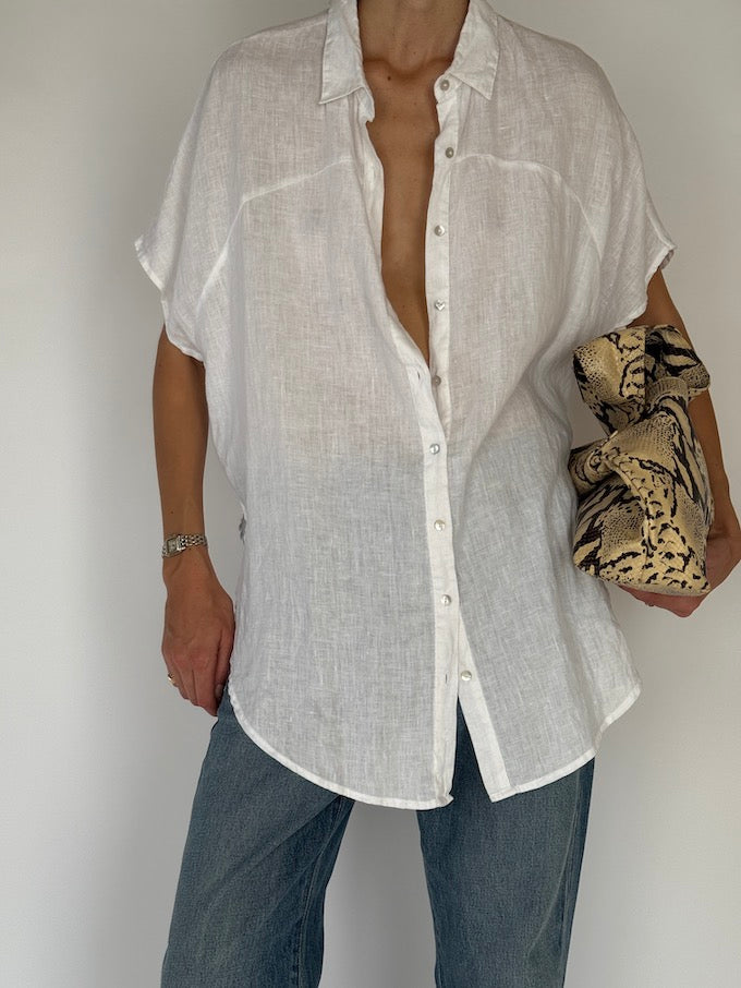 Vintage Short Sleeve Top In Linen 5790