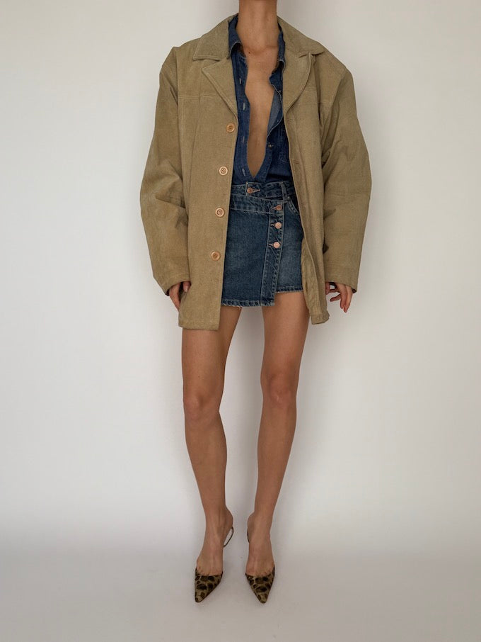 Vintage Suede Leather Jacket Beige 5969