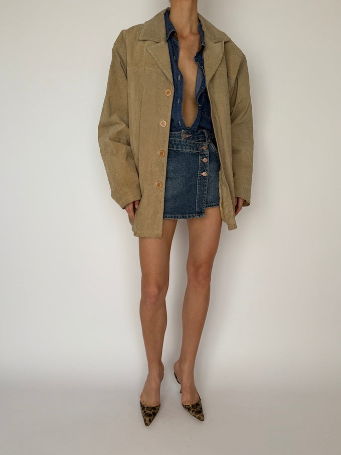 Vintage Suede Leather Jacket Beige 5969