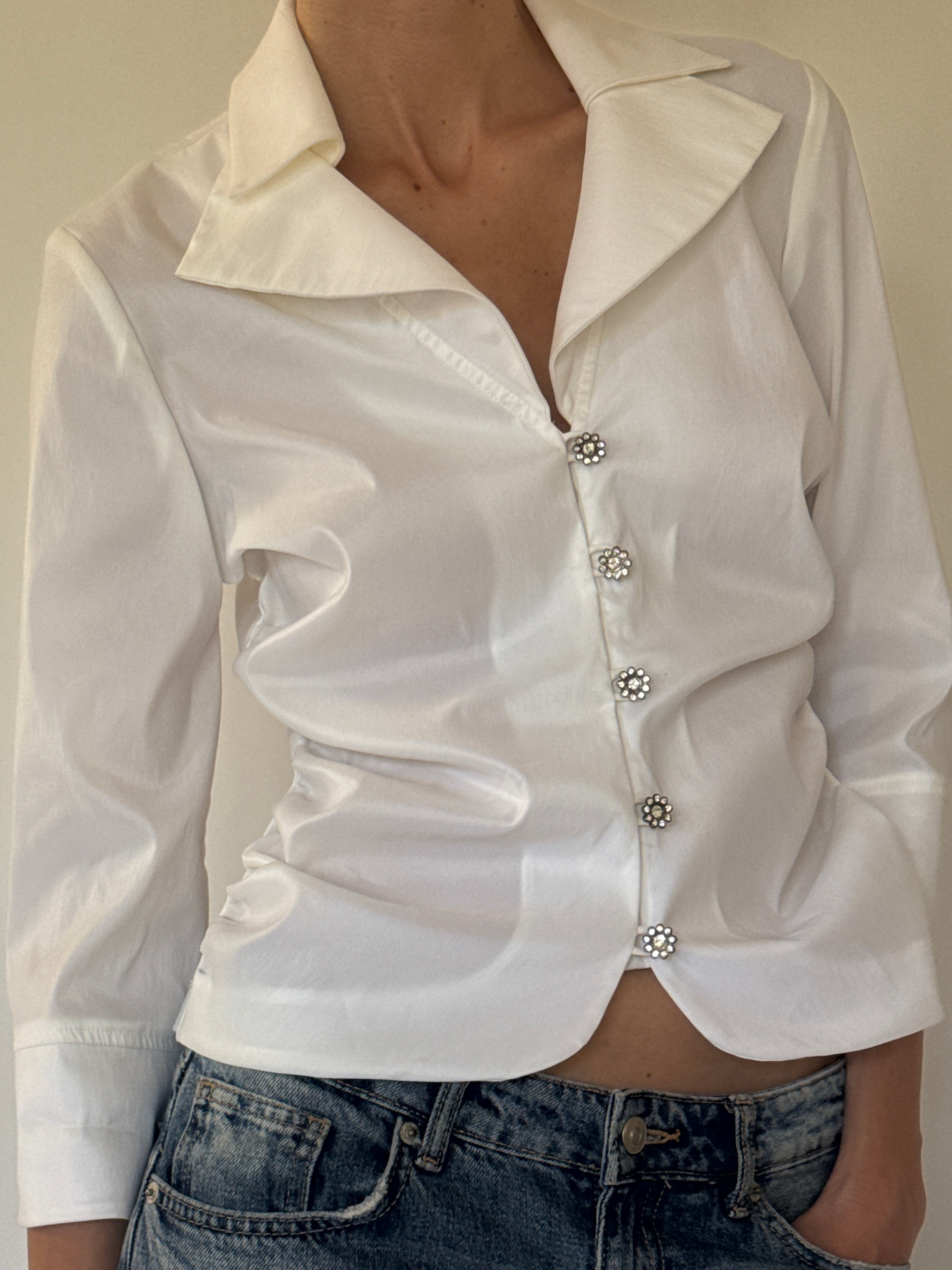 Vintage white cotton blouse angled view