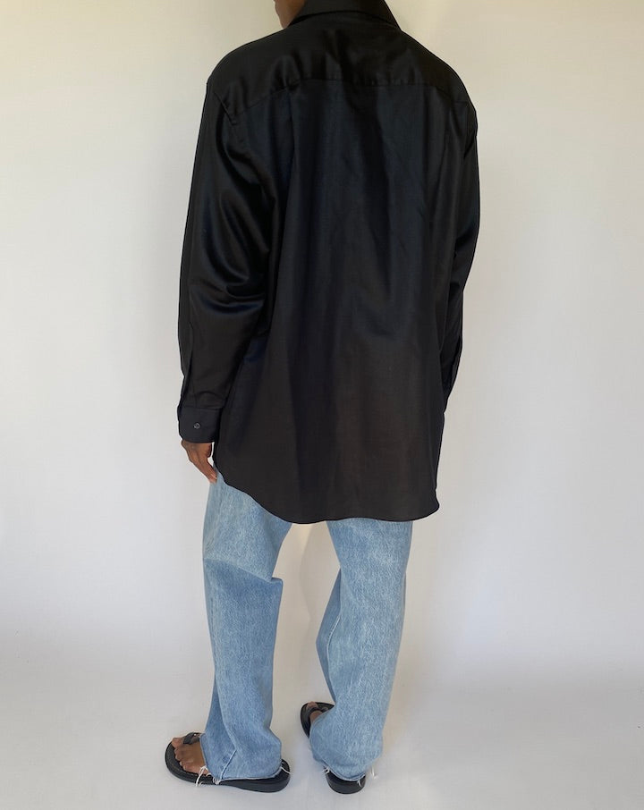 VINTAGE OVERSIZED BLACK BUTTON DOWN SHIRT 3763