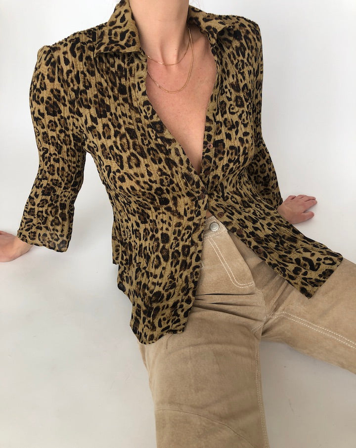 VINTAGE PLEATED CHEETAH BLOUSE 268