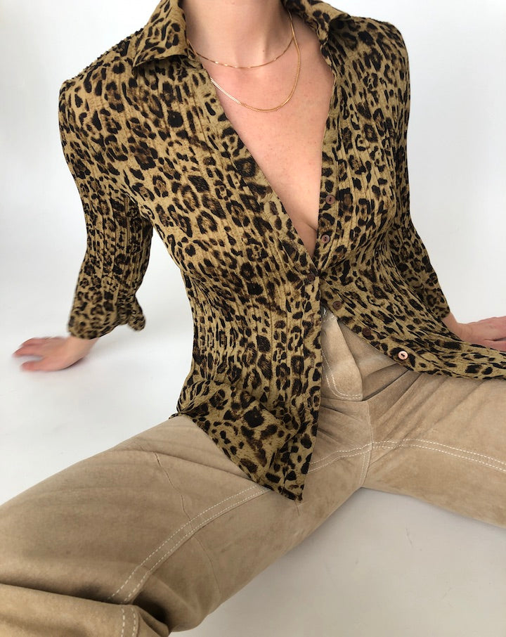 VINTAGE PLEATED CHEETAH BLOUSE 268