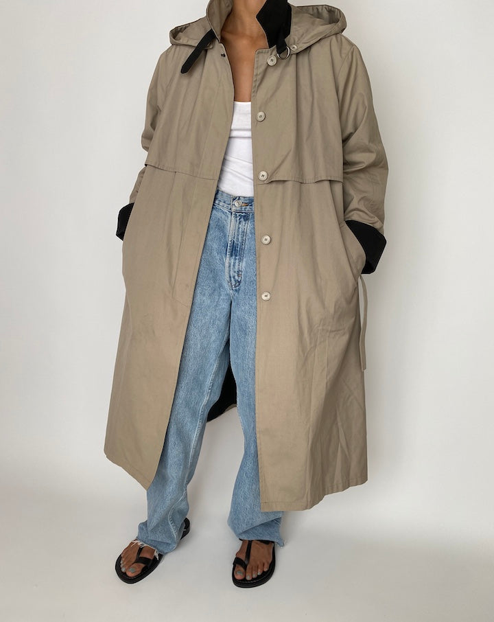 VINTAGE OVERSIZED LONG GREY TRENCH COAT 2739
