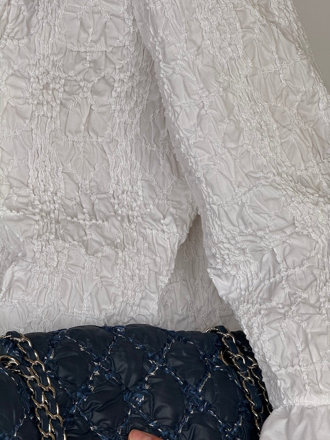 Vintage White Ruffled Blouse with Texture Detailing 6564