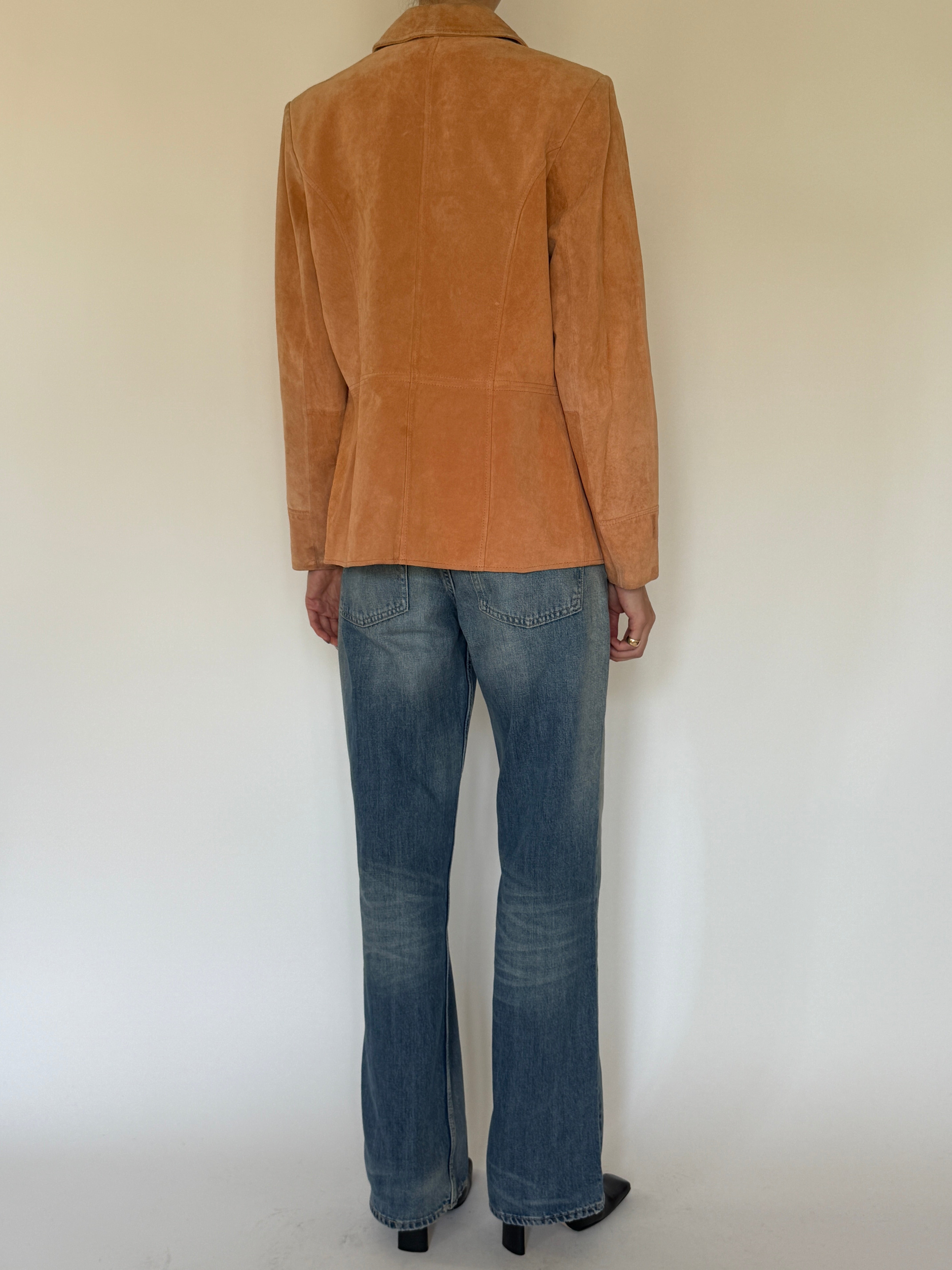 Vintage suede zip jacket back view apricot