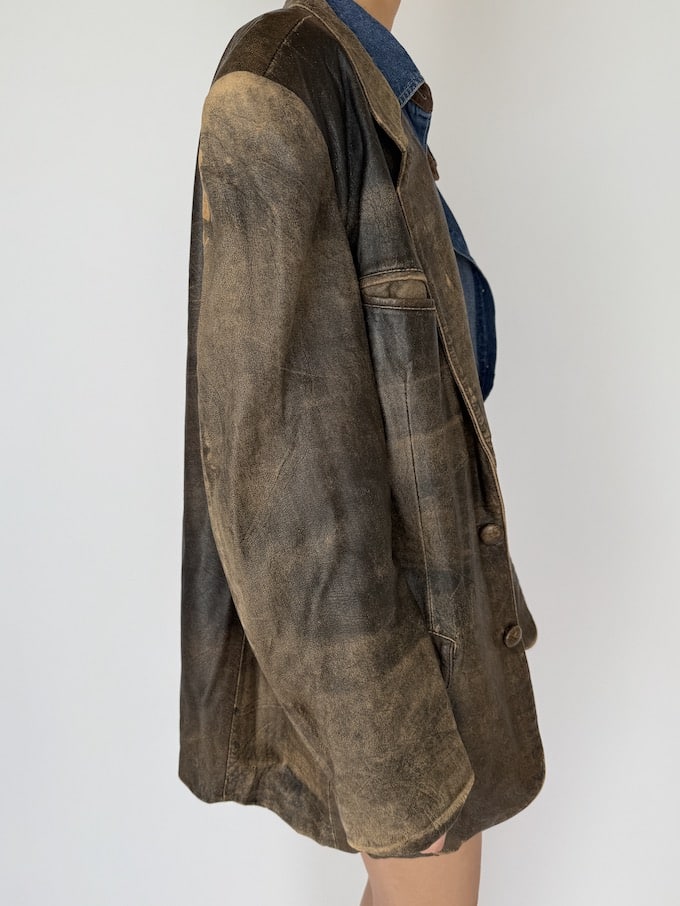 VINTAGE WORN-OUT LEATHER JACKET BROWN 5942