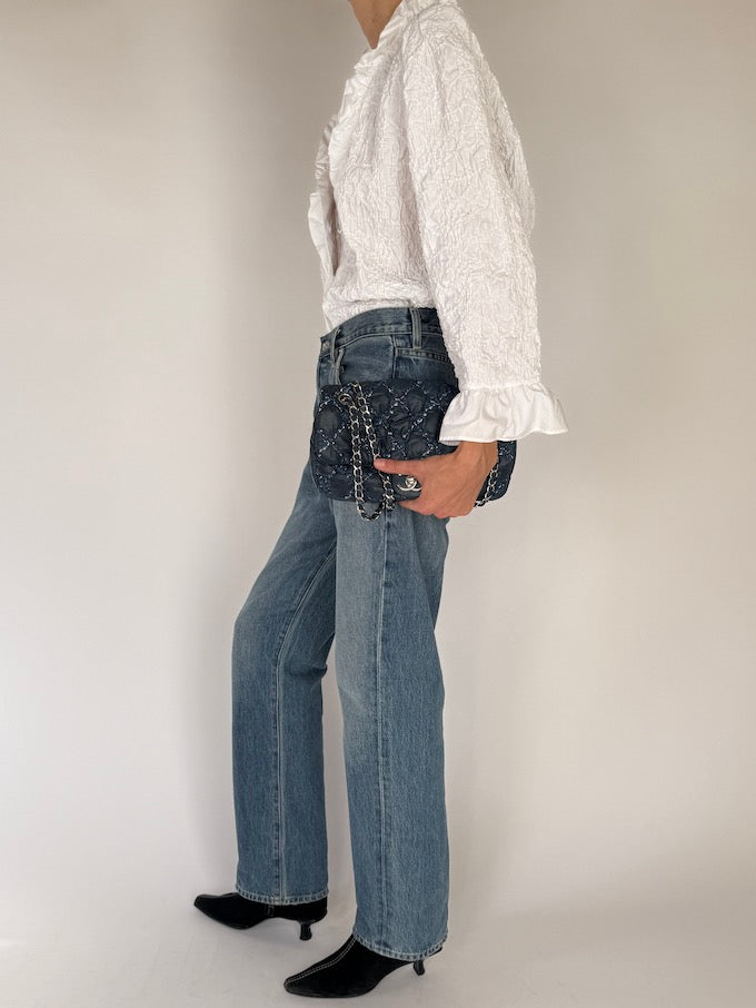 Vintage White Ruffled Blouse with Texture Detailing 6564