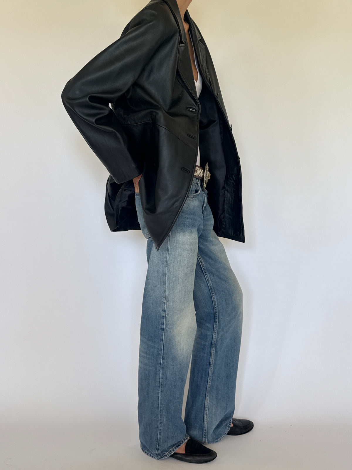 Vintage Classic Leather Blazer Black 7789