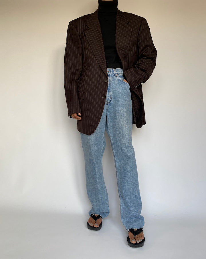VINTAGE OVERSIZED BROWN PINSTRIPED BLAZER 1393