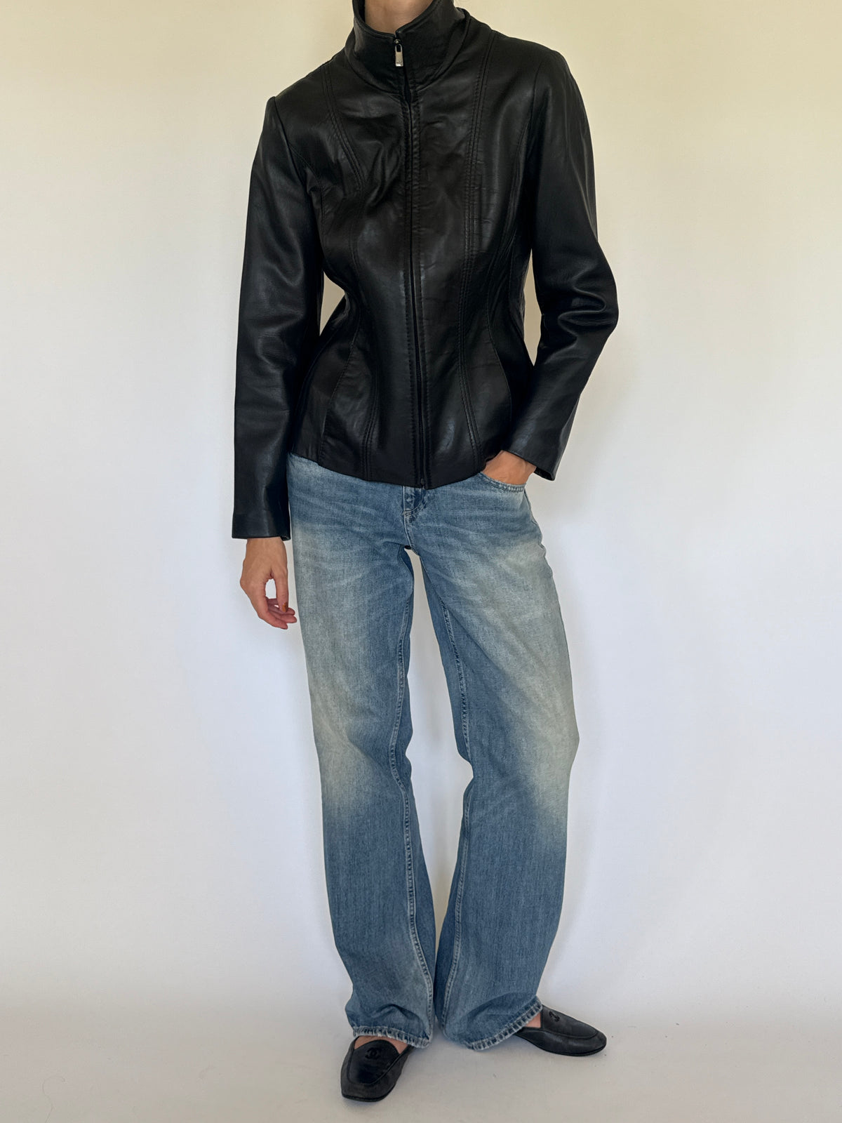 Vintage Classic Leather Jacket Black 7779