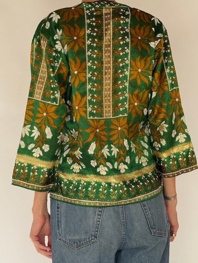 Vintage Patterned Top In Green 5835