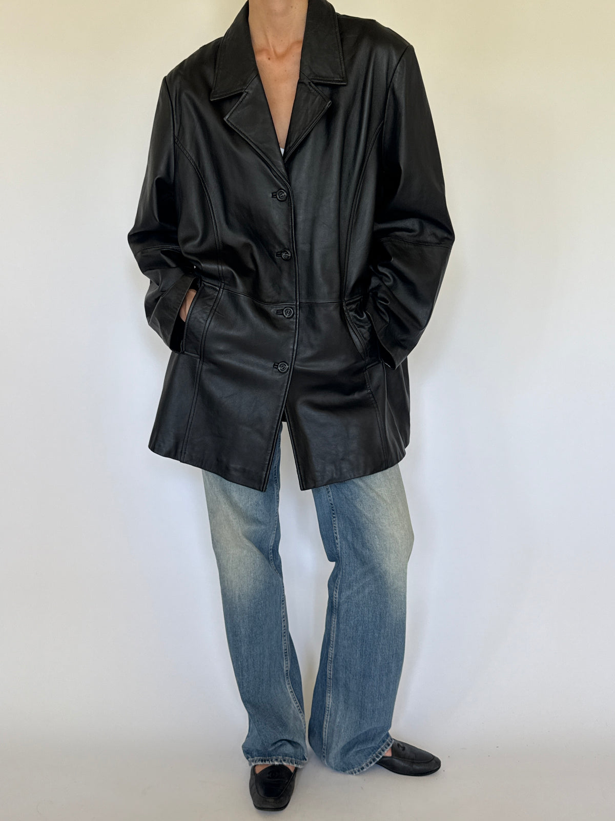 Vintage Classic Leather Jacket Black 7792