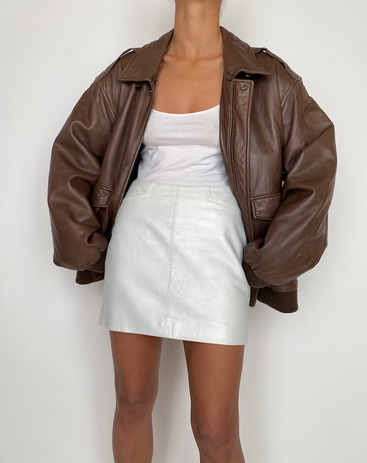 VINTAGE BROWN OVERSIZED LEATHER JACKET 2745