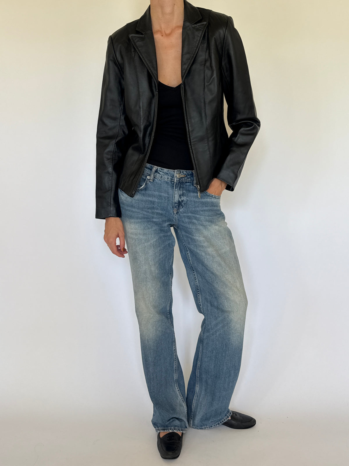 Vintage Leather Zip Jacket Black 7780