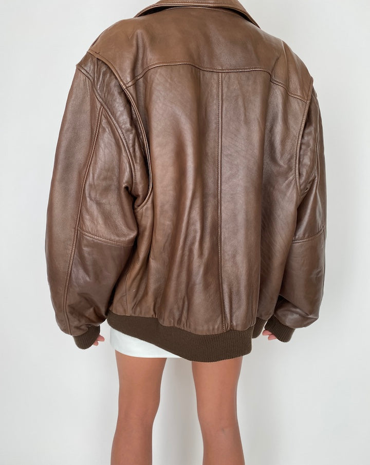VINTAGE BROWN OVERSIZED LEATHER JACKET 2745