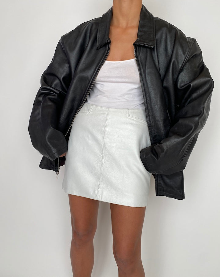 VINTAGE BLACK OVERSIZED LEATHER JACKET 2746