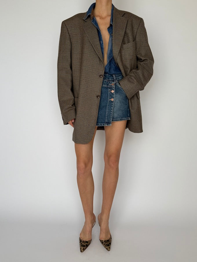 Vintage Houndstooth Blazer In A Wool & Cashmere Blend Brown 5992