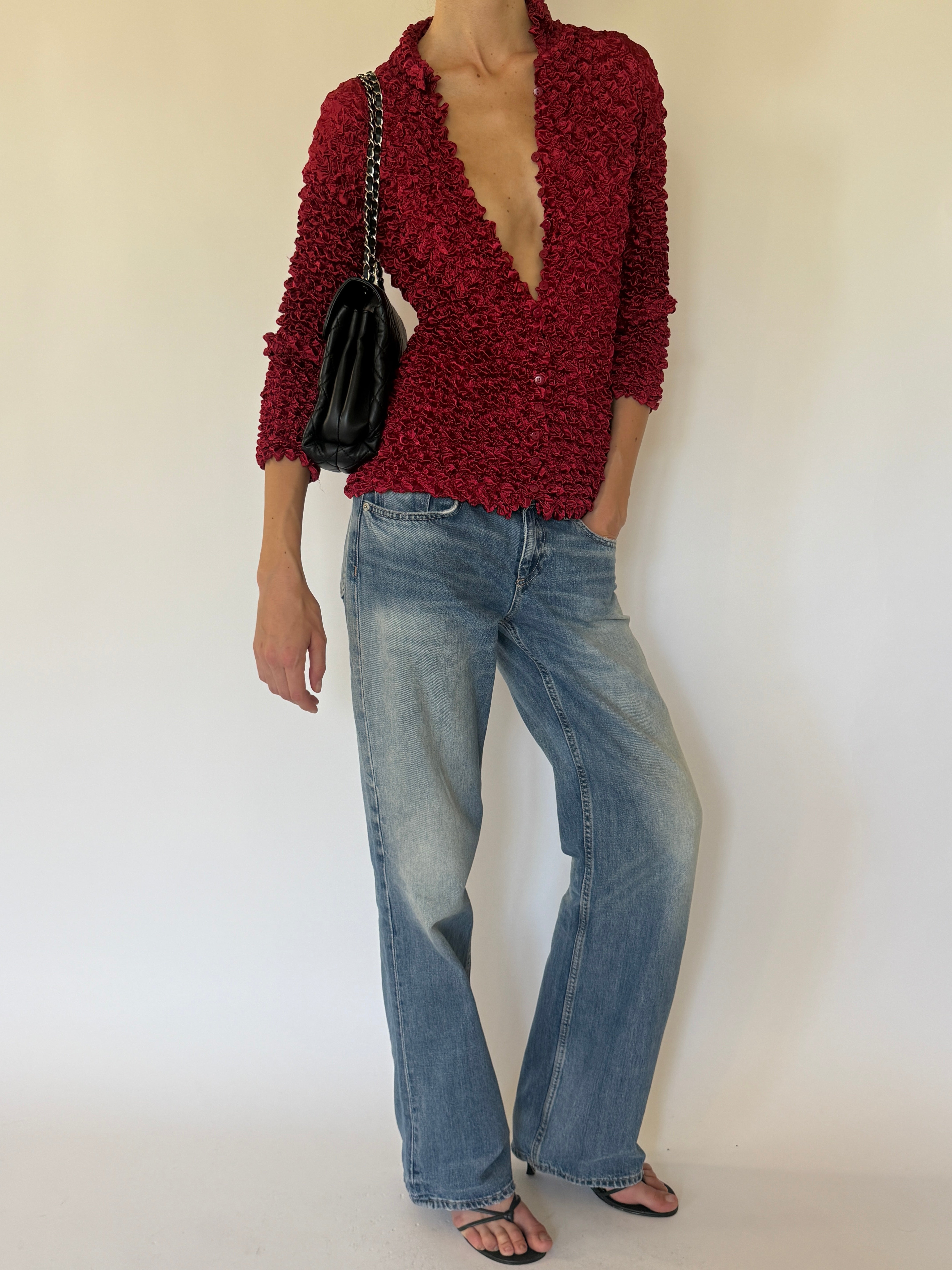 Vintage red textured cardigan front view