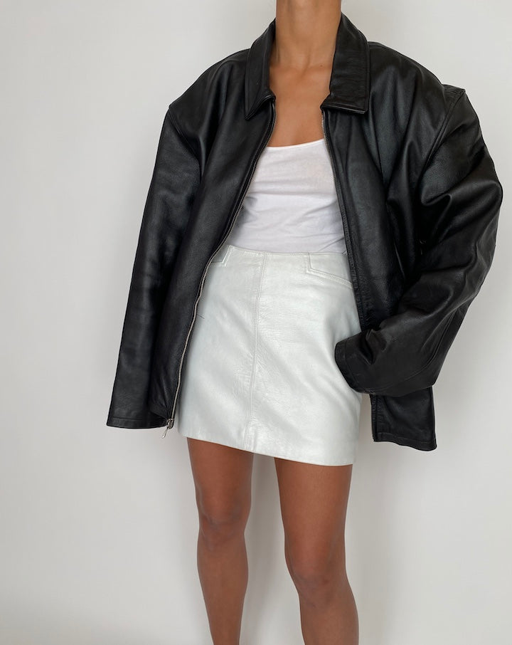 VINTAGE BLACK OVERSIZED LEATHER JACKET 2746