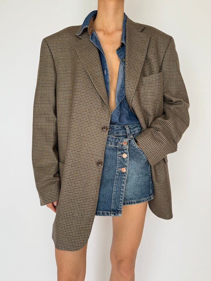 Vintage Houndstooth Blazer In A Wool & Cashmere Blend Brown 5992