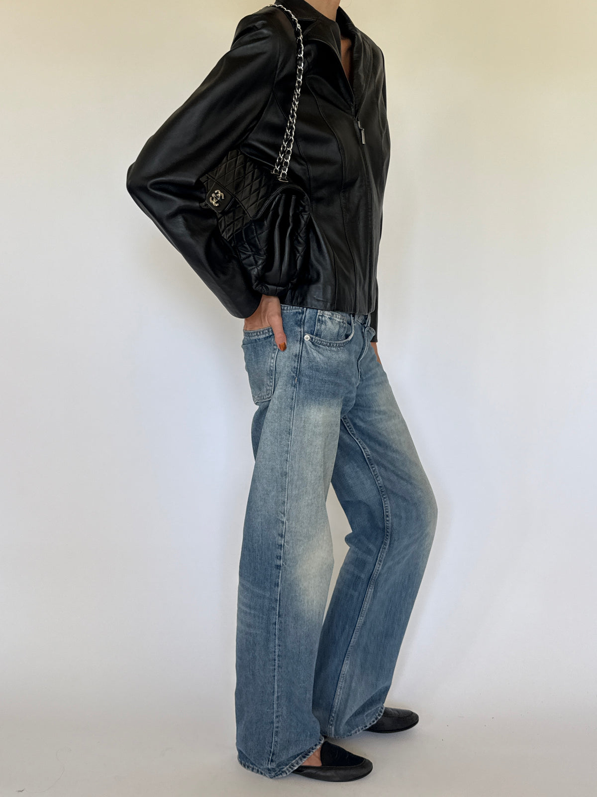 Vintage Leather Zip Jacket Black 7780