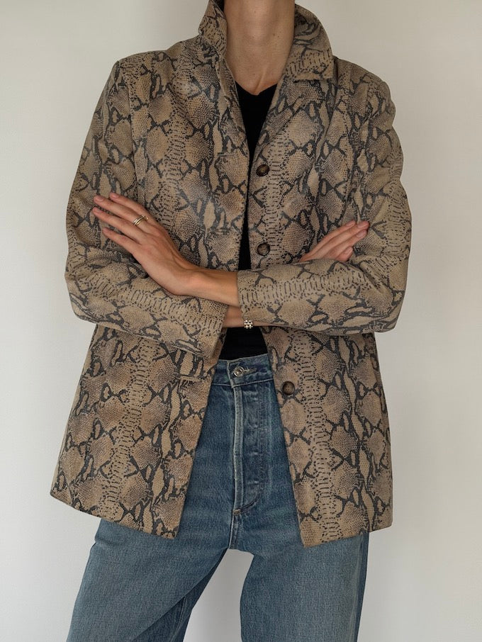 Vintage Snakeskin Leather Jacket in Taupe 6566